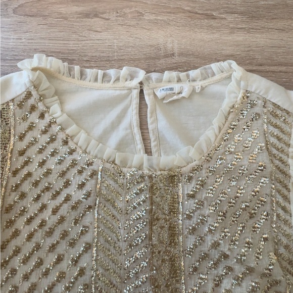 Anthropologie Forever That Girl‎ Ivory Sequin Tulle Short Sleeves Top Medium - Picture 3 of 9
